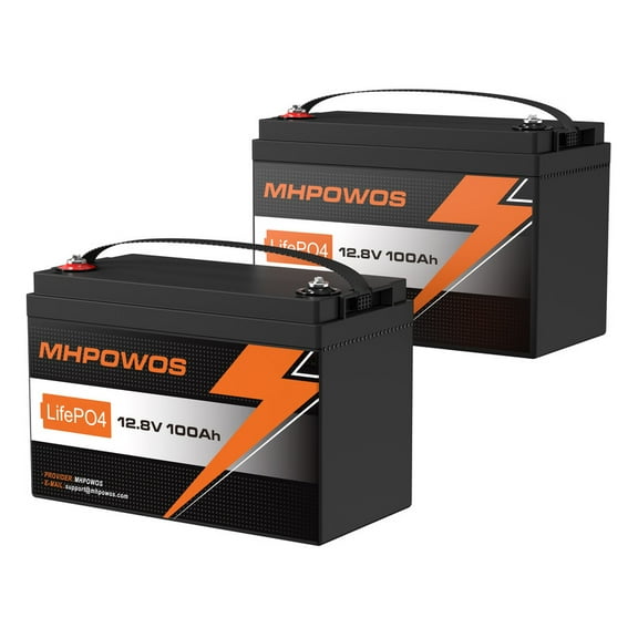 MHPOWOS 2 PCS 12V 100Ah LiFePO4 Lithium Battery, Built-in 100A BMS 4000-15000 Deep Cycle Rechargeable Lithium Battery for Outdoor Camping RVs Marine Trolling Motor Solar System