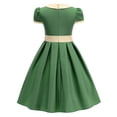 thumbnail image 2 of IBTOM CASTLE Kids Girls 1950s Retro Vintage Tea Party Bowknot Dress Short Puff Sleeve Contrast Panel Swing Party Dresses 9-10 Years Green, 2 of 7
