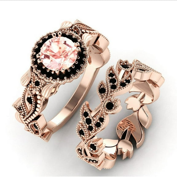 New rose gold floral leaf set with pink zirconium ring