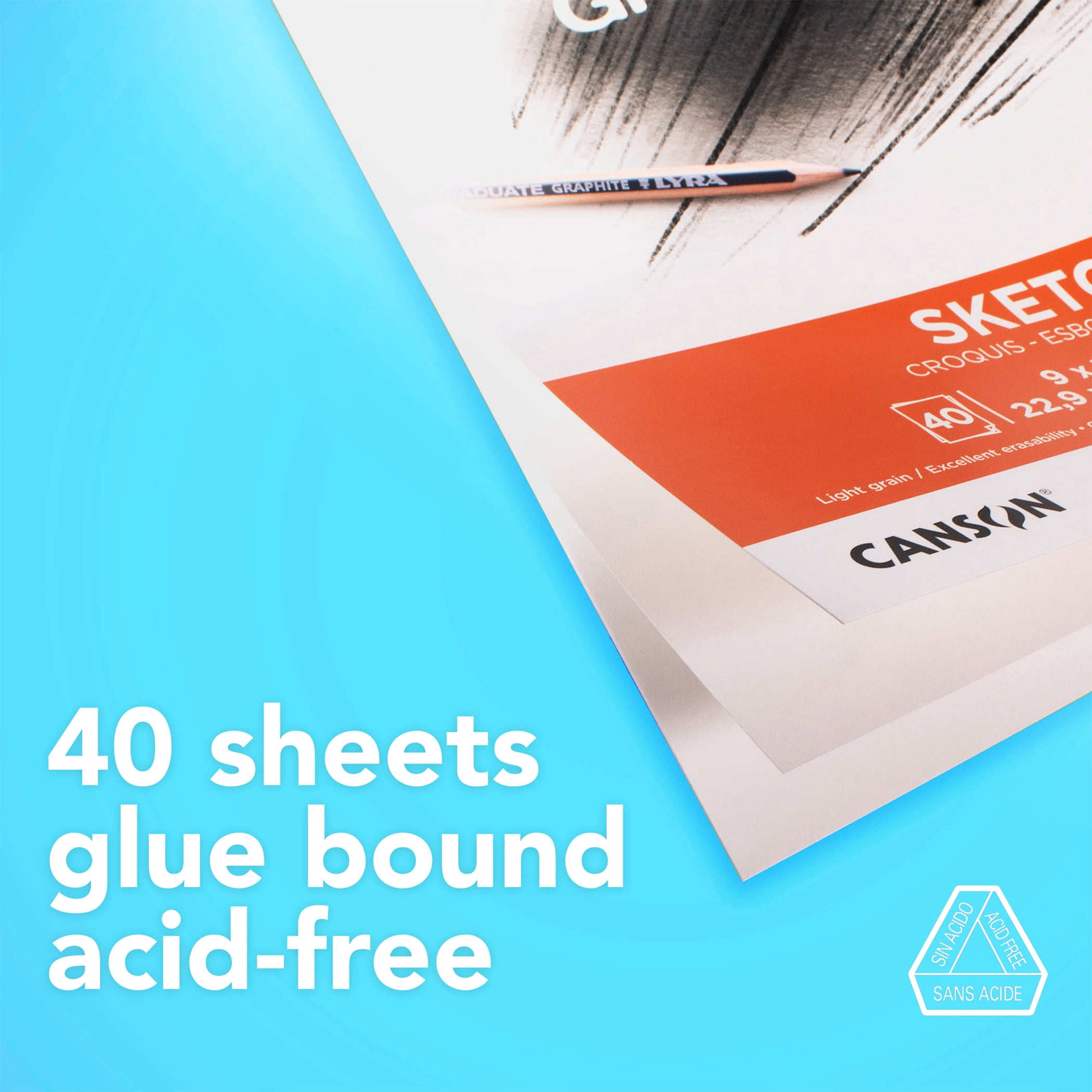 Canson Graduate Sketch Pad, Foldover Binding, 40 Sheet, 9x12 inch, Pack of 3