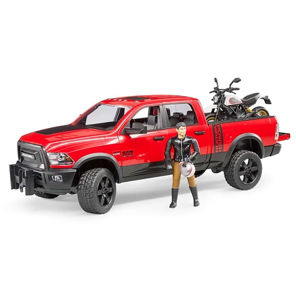 Bruder 1/16 Ram 2500 Power Wagon with Ducati Scrambler Desert Sled and Driver Vehicles Toy 02502