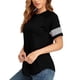 thumbnail image 2 of Blusa de verano con bloques de color, cuello redondo, manga corta, holgada, informal, a rayas, top de verano para mujer, negro, XXL, 2 of 6