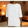 thumbnail image 4 of 2025 Womens Linen 3/4 Sleeve Blouse Crew Neck Summer Casual Tops Loose Fit Flowy Tunics Tees Dressy Peasant Shirts, 4 of 6