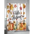 thumbnail image 5 of Fall Shower Curtain Orange Pumpkin Shower Curtains for Bathroom Thanksgiving Decor, Waterproof Polyester Shower Curtain Set with Hooks, Stall Long Size 54"x78" Maple Leaves Hello Autumn, 5 of 6