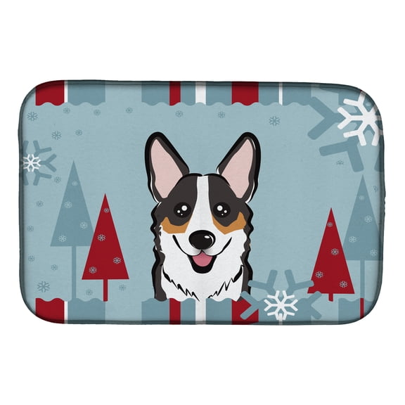Winter Holiday Tricolor Corgi Dish Drying Mat