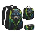thumbnail image 2 of Naloa Realistic Style Wolf Warrior Print Large Capacity Backpack Lunch Bag Pencil Case Combination 3 Piece Set for Student, 2 of 8