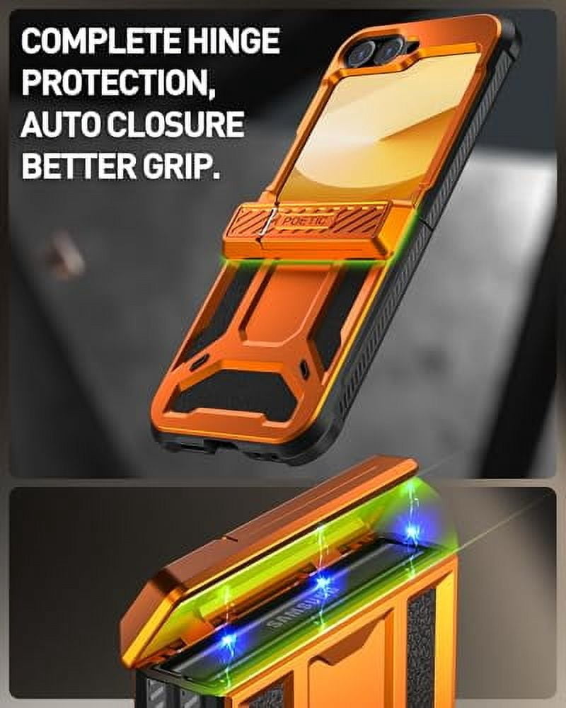 Poetic Spartan Case for Samsung Galaxy Z Flip 6 5G (2024) [Kickstand][Built-in Screen Protector] Metallic Orange
