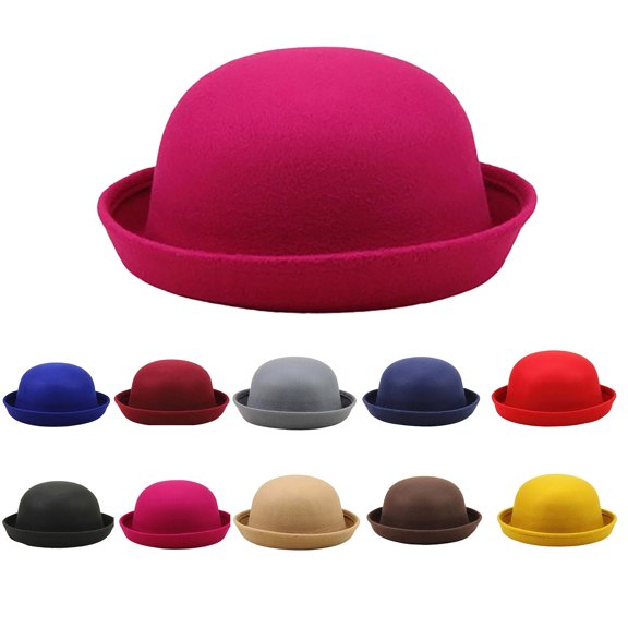 Bowler Hat Women, Bowler Hat Classic Roll Up Brim Panama Women Elegant Round Bucket Cap Mens Womens Hot Pink One Size