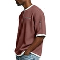 thumbnail image 3 of Havenx Short Sleeve Waffle Shirts for Men 1/4 Zip Textured Knit T Shirts with Zipper Pockets Waffle Knit Contrast Color Shirt Big and Tall Athletic Workout Tops,Wine 3XL, 3 of 6