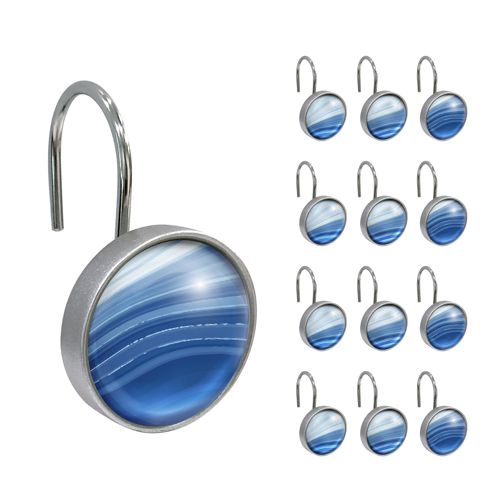 Sunlit Round Crystal Glass Decorative Shower Curtain Hooks, Rust Proof