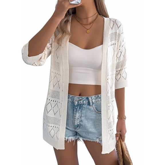 Cardigan Sweaters for Women Open Front Cropped Crochet Beach Cover Ups Color L