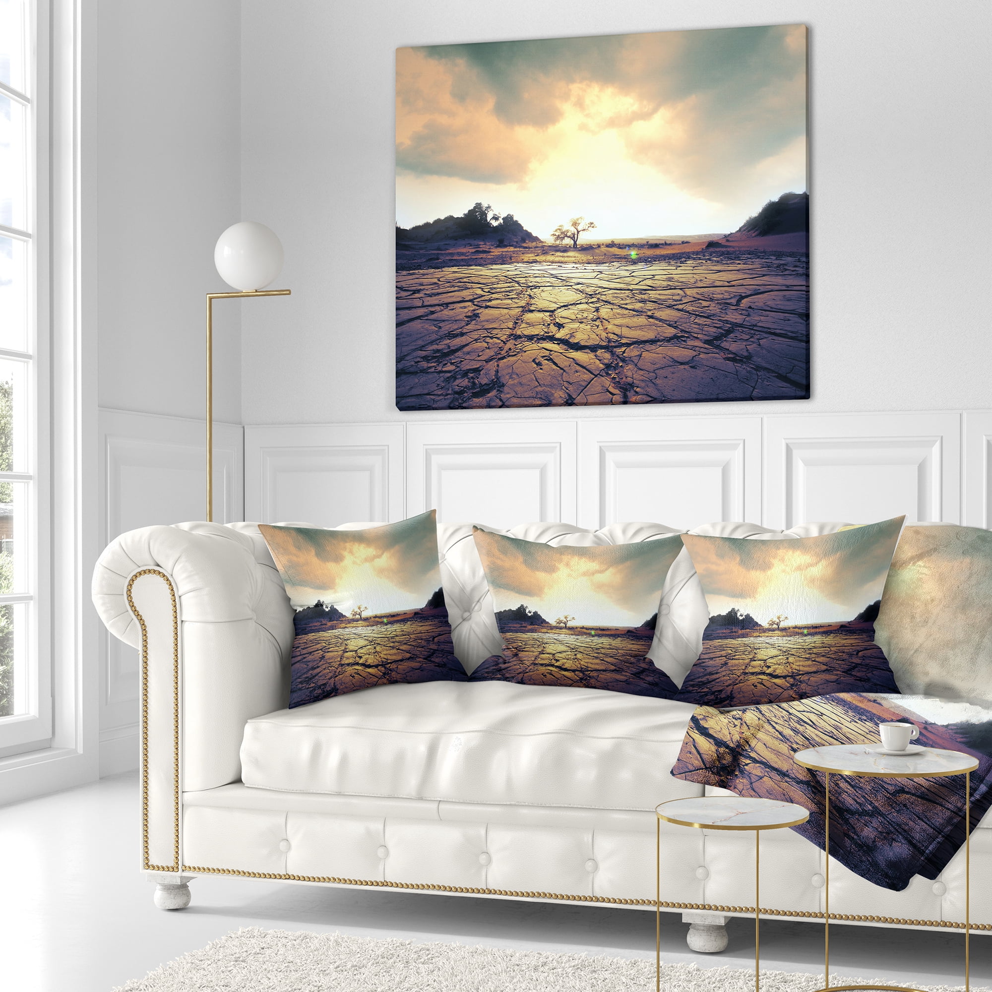 Designart Cracked Drought Land with Sunshine - Landscape Printed Throw Pillow - 18x18