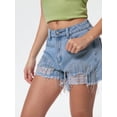 thumbnail image 3 of EMMIOL Women's Mid-Low Rise Distressed Denim Shorts - Rhinestones Fringe Summer Jorts, 3 of 6