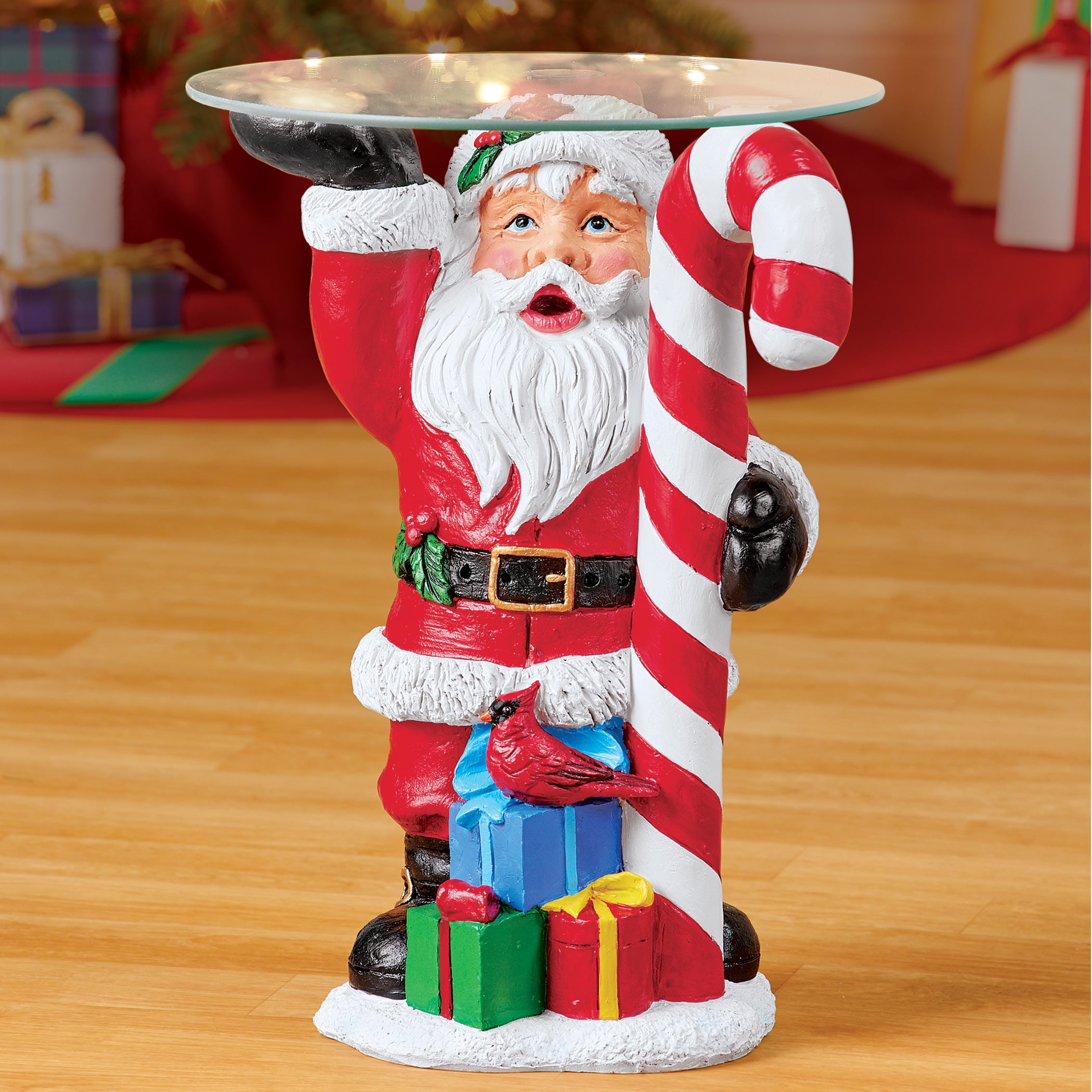 Glass Top Santa Claus Accent Side Table - Festive Christmas Decor for
