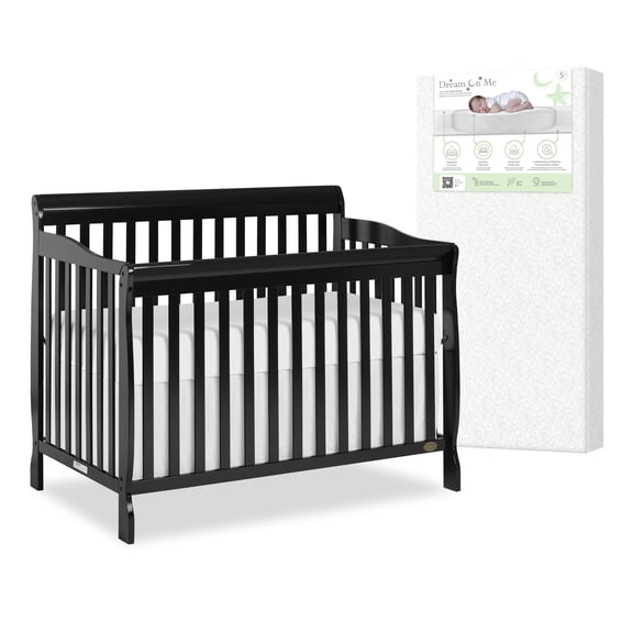 Nursery Bundle, Dream On Me Ashton 5 in 1 Convertible in Black and Crib & Toddler Mattress Bundle