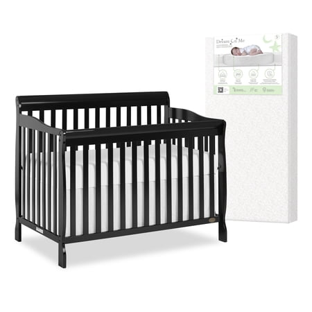 Nursery Bundle, Dream On Me Ashton 5 in 1 Convertible in Black and Crib & Toddler Mattress Bundle