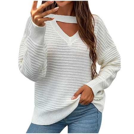 

TZNBGO Women s Corset Tops Blouses And Tops Dressy Oversized Sweaters for Women Long Sleeve For Women Hollow Out Casual Soild Knitted Pullover Crewneck Coat Solid Color White M Fall Oktoberf6024