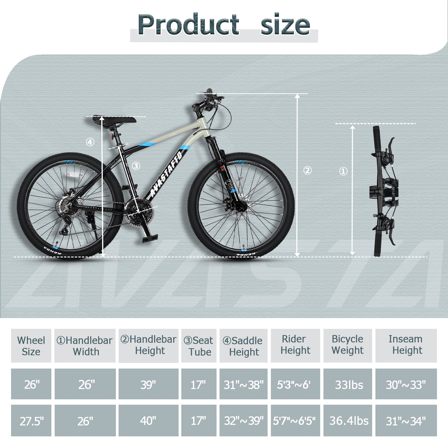 AVASTA 26-inch Mountain Bike for Man Male and Woman Female Adult with Lightweight Aluminum Alloy Frame and Dual Disc Brakes,Front Suspension,21-Speed Gear Shifters,Hidden Brake Cables,Grey