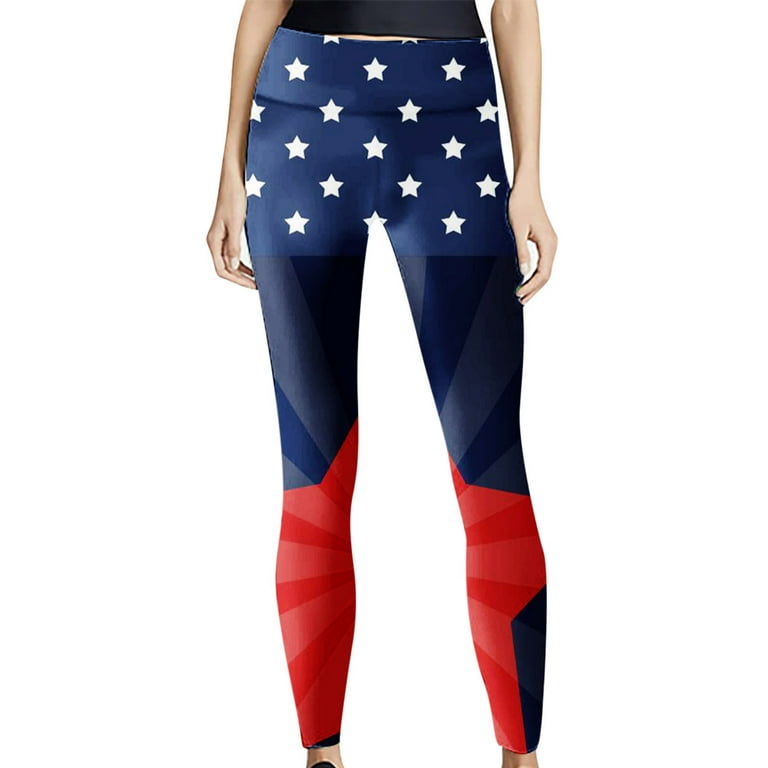 Gaecuw July 4th Spandex Leggings for Women Fashion Stretch Leggings Fitness  Running Gym Sports Full Length Active Pants Red White Blue Fourth of July