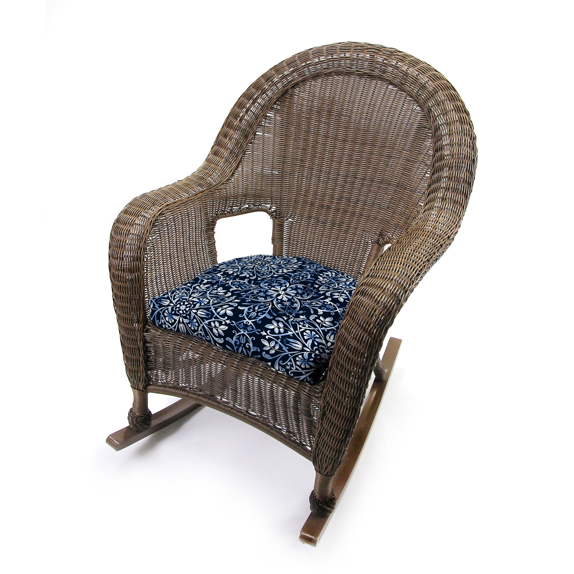 Jordan Manufacturing 18" x 18" Dresden Midnight Navy Damask Square Tufted Contoured Outdoor Wicker Seat Cushion (2 Pack)