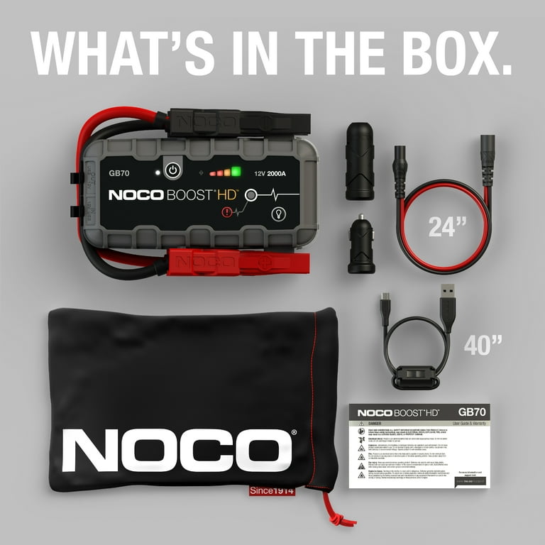  NOCO Boost HD GB70 2000A UltraSafe Car Battery Jump Starter,  12V Battery Booster Pack, Jump Box, Portable Charger and Jumper Cables for  8.0L Gasoline and 6.0L Diesel Engines : Automotive