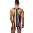thumbnail image 2 of Haitryli Men's Athletic Wrestling Singlets Striped Rainbow One-piece Bodysuit Boxer Underwear Rainbow S, 2 of 7