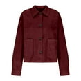 thumbnail image 5 of Delayuji Faux Suede Jacket For Women Lapel Casual Button Down Cropped Jacket Long Sleeve Outerwear Coats Work Clothes, 5 of 6