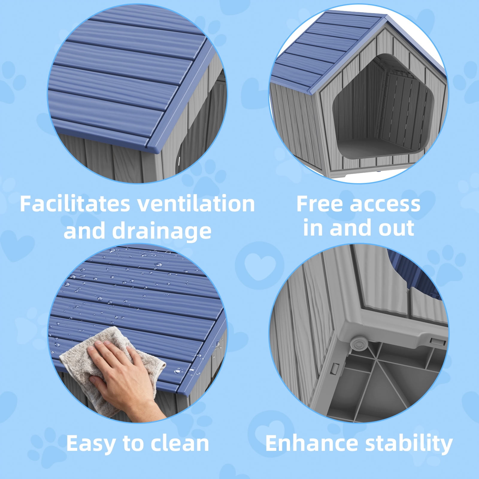 MAYEERTY Small Cute Cat Dog House, Tool-Free Installation Durable Pet House for Outdoor/Indoor