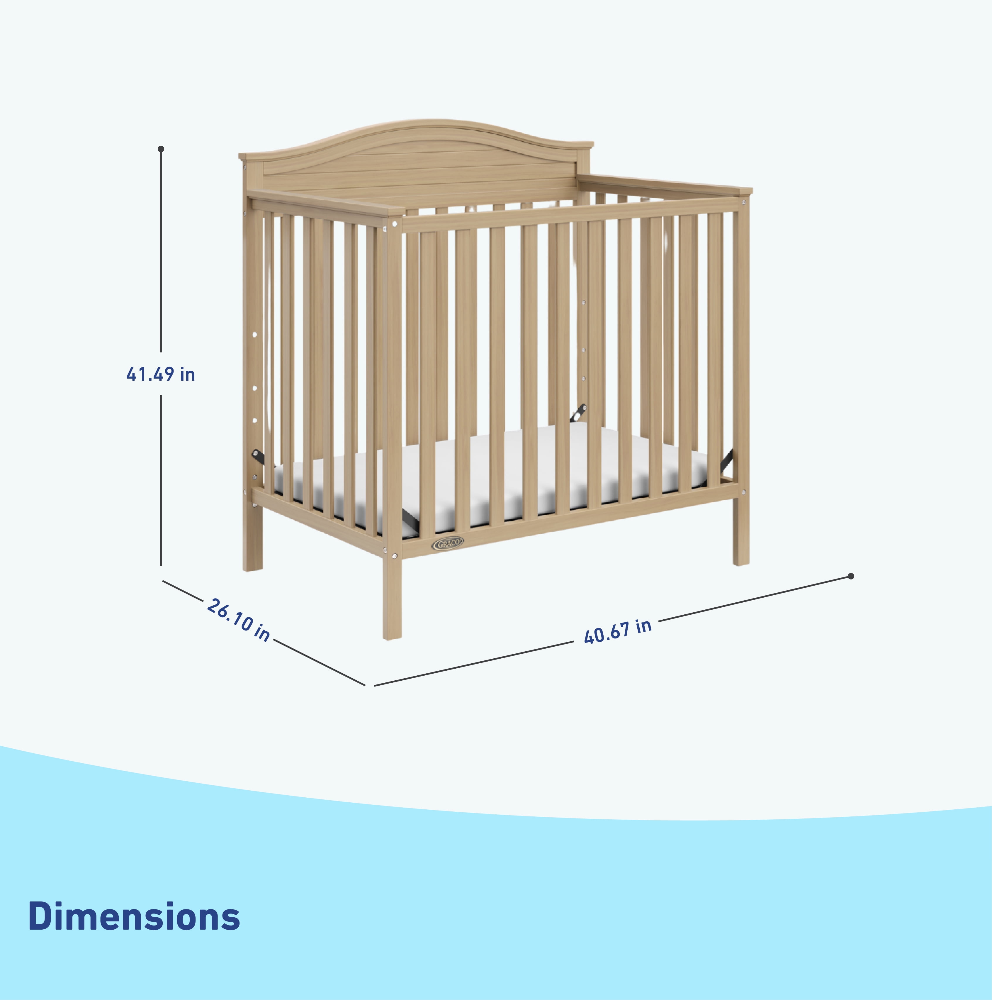 Graco Stella 4-in-1 Convertible Baby Mini Crib with Mattress, Driftwood