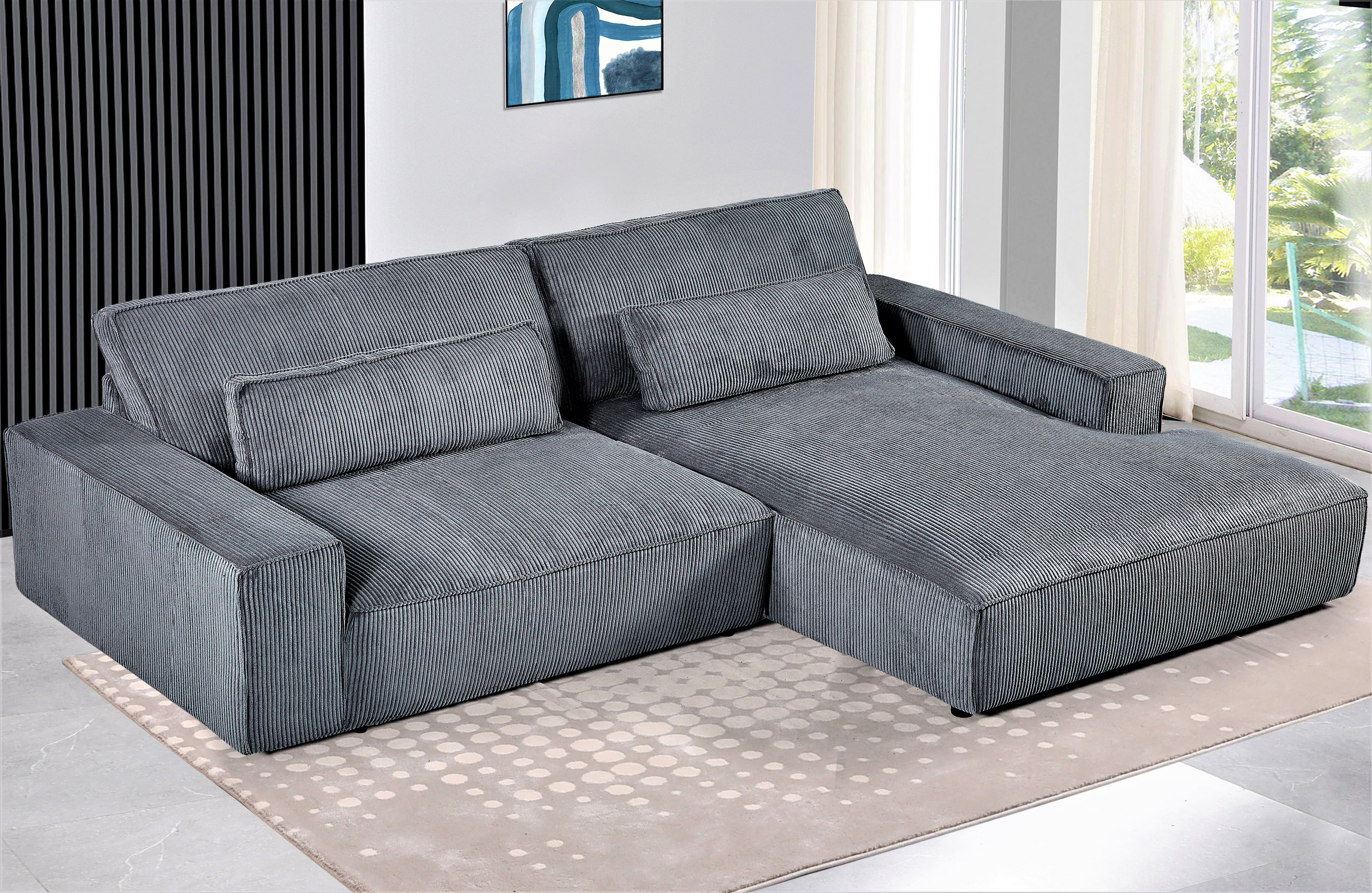 US Pride Furniture 105.52''W Oversized Right Faing Chaise Sectional Sofa, Dark Grey