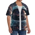 thumbnail image 2 of Honeii Astronaut Helmet Reflections for Men's Short-Sleeved Button-Up Collared Shirt Featuring A Pocket, Perfect for Beach Vacations, And Travel Adventures.-Medium, 2 of 5