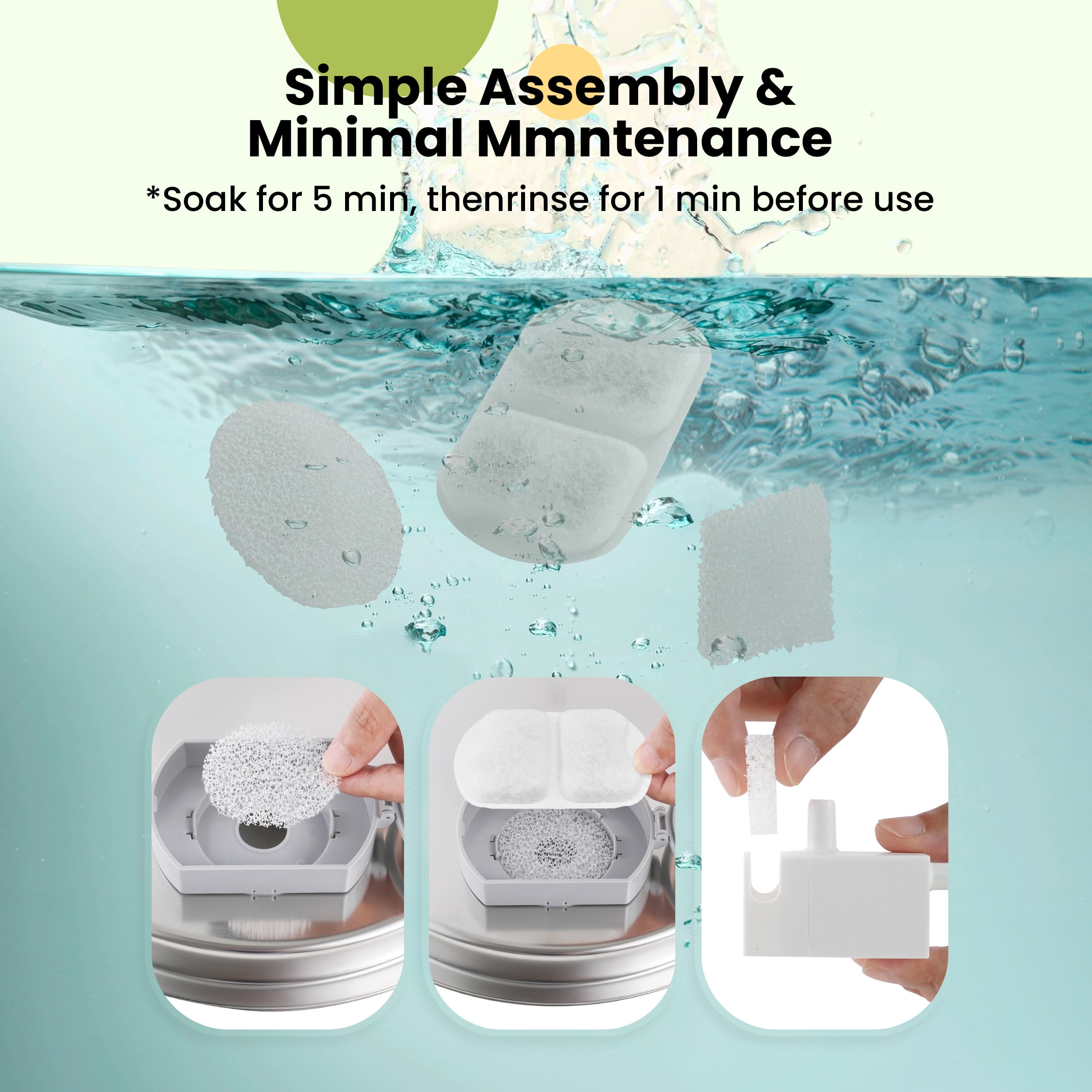Oneisall 8 Pack Replacement Filters for CW-07 Stainless Steel 7L /230oz/1.8G Dog Water Fountain - White