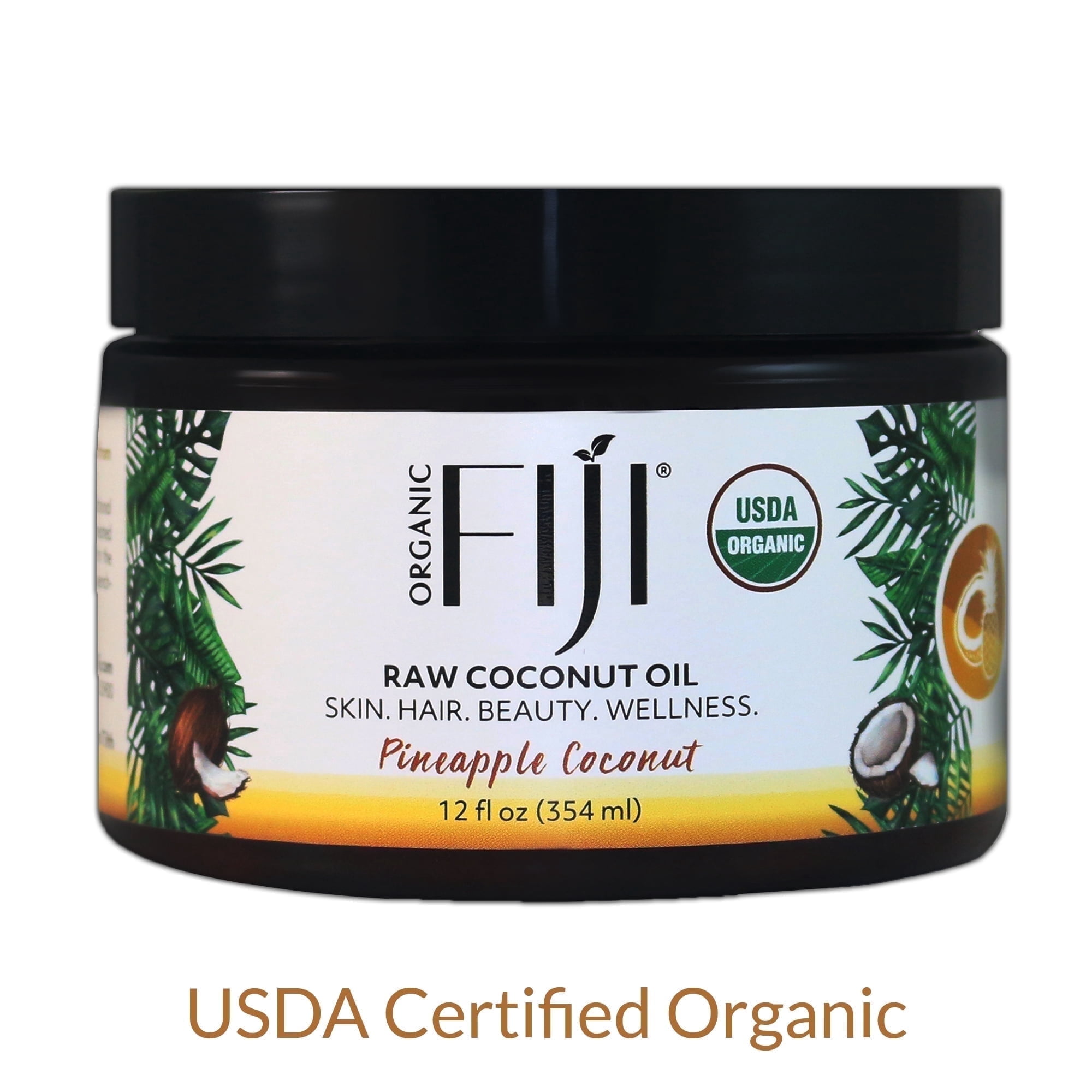 Raw Cold Pressed Coconut Oil for Hair  Skin  Face & Body | Relaxing Massage Oil | Pineapple Coconut 12 oz for Women Men & Baby