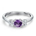 thumbnail image 3 of Gem Stone King 925 Sterling Silver Purple Amethyst and Lab Grown Diamond 3-Stone Engagement Ring for Women | 1.02 Cttw | Round 5MM | Gemstone February Birthstone (Size 6), 3 of 6