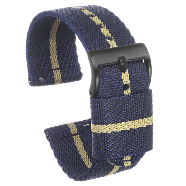 Azul Caqui Nylon Rayada Correa 24mm Ancho Suave Cómodo Premium Nylon Correa con Negro Hebilla, Universal Reemplazo Lienzo Reloj Correa