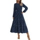 thumbnail image 1 of Vestido midi PRETTYGARDEN de manga larga para mujer, azul marino, 1 of 9