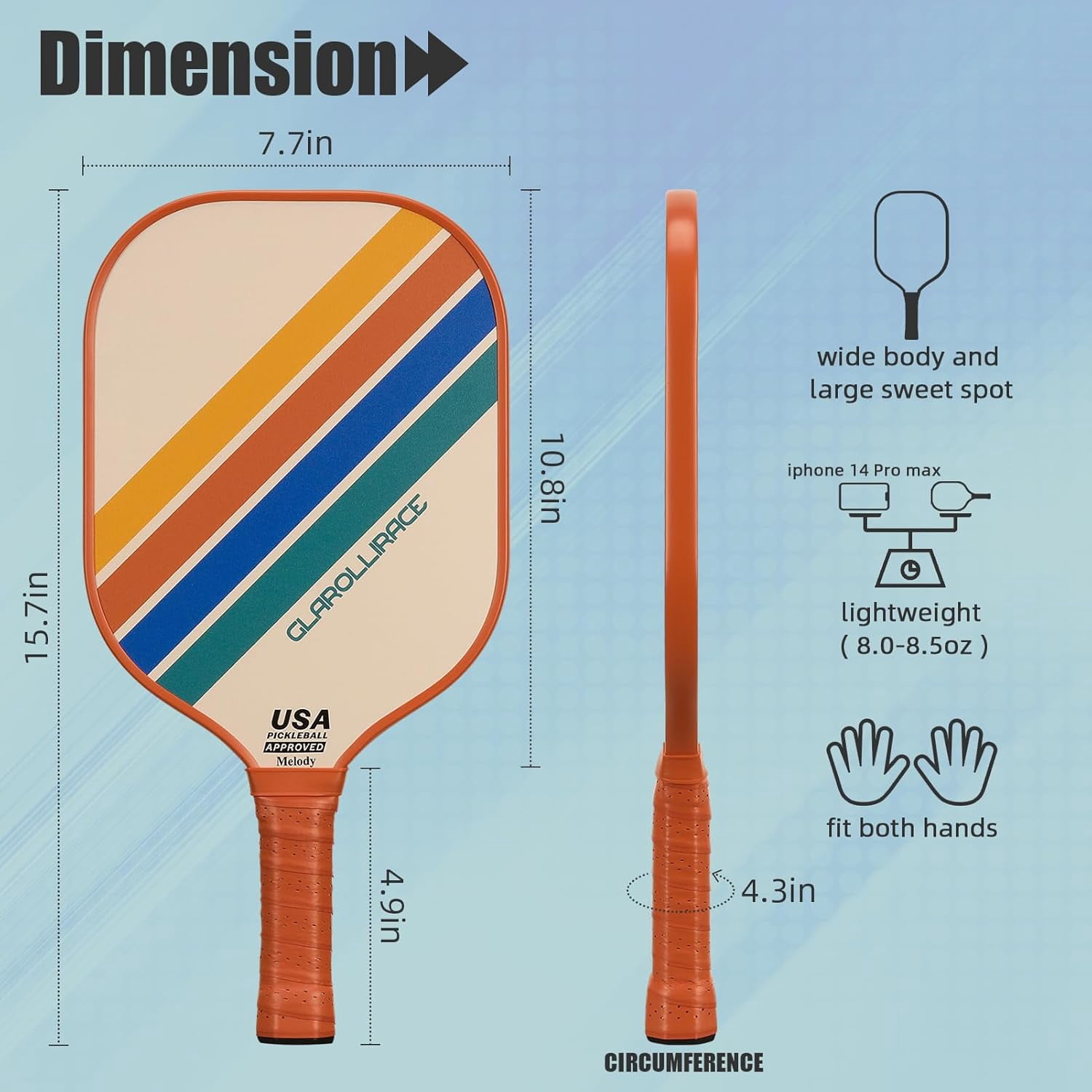 GLAROLLIRACE Pickleball Paddles Set of 2, 2 Fiberglass Rackets with 2 Indoor/2 Outdoor Balls, 1 Bag