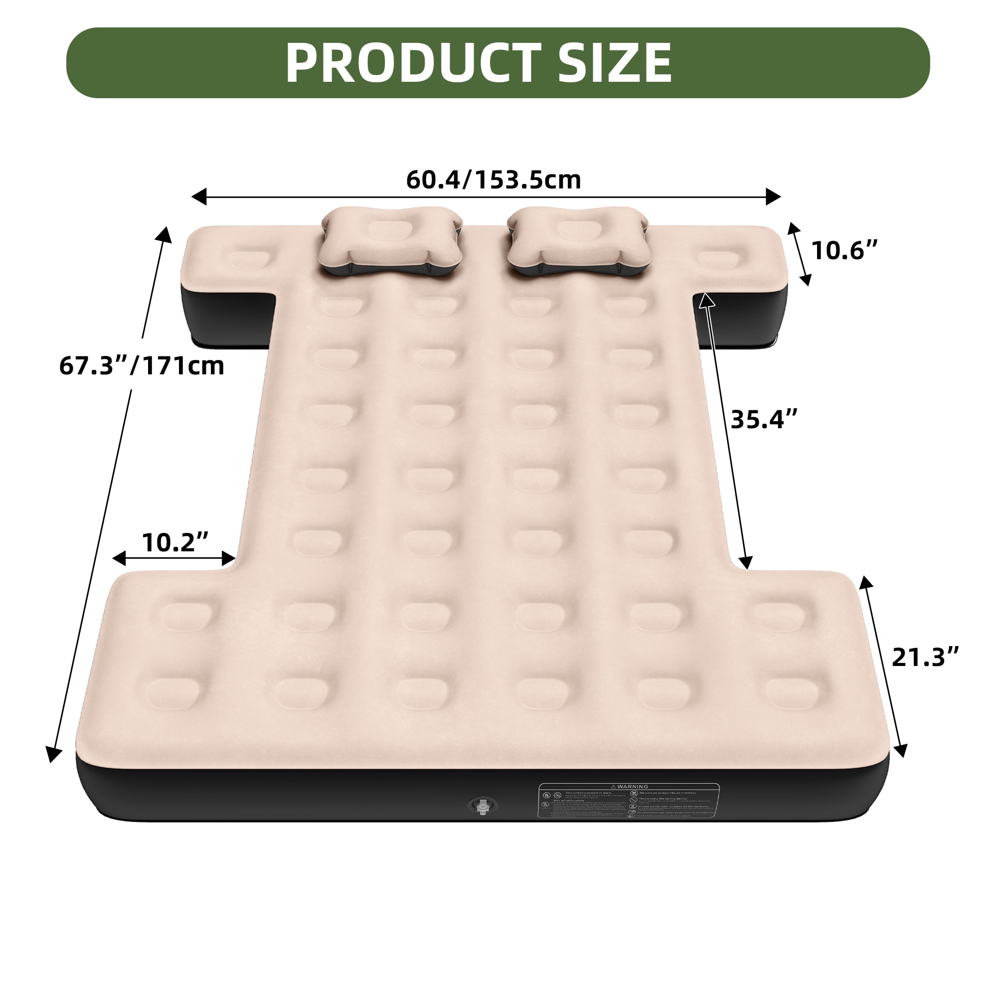 Uforic Inflatable Truck Air Mattress for 5.5–5.8ft Short Bed Pickups, Camping Car Bed with Pump, Pillows, Carry Bag & Patch Kit, Fits Full-Size Trucks, Brown