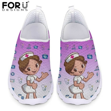 

FORUDESIGNS Loafers for Ladies Shoes Cute Cartoon Nurse Pattern Air Mesh Flat Shoes Women s Breathable Slip-on Sneakers Shoe
