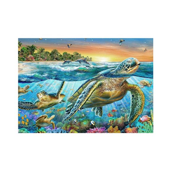 Destyer 40x30CM Sea Turtle Patterns Kitchen Printed 5D Rhinestone Paintings Square DIY Cross-stitch of Drawings