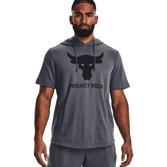 Under Armour Project Rock Men's Loose Fit Short Sleeve Workout Hoodie Shirt French Terry