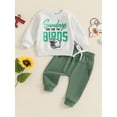 thumbnail image 4 of Baby Toddler Boy 2 Piece Fall Outfit, 0 6 12 18 24 Months 2T 3T Letter Rugby Print Long Sleeve Sweatshirt Elastic Waist Pants with Pockets Clothing Set, 4 of 9