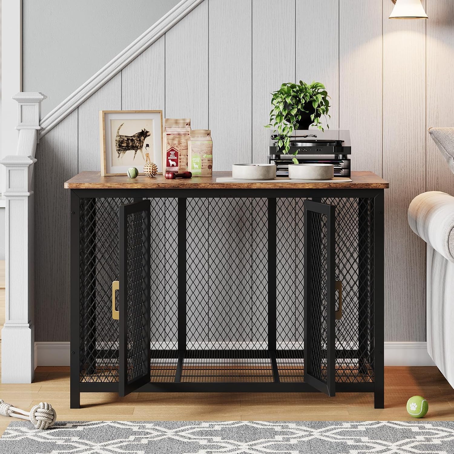 Accreate Dog Crate, 48 Inch Large Dog Crate Furniture, with Top Access Door, Wooden Indoor Decorate Pet Cage, Indestructible Pet Cage for Medium