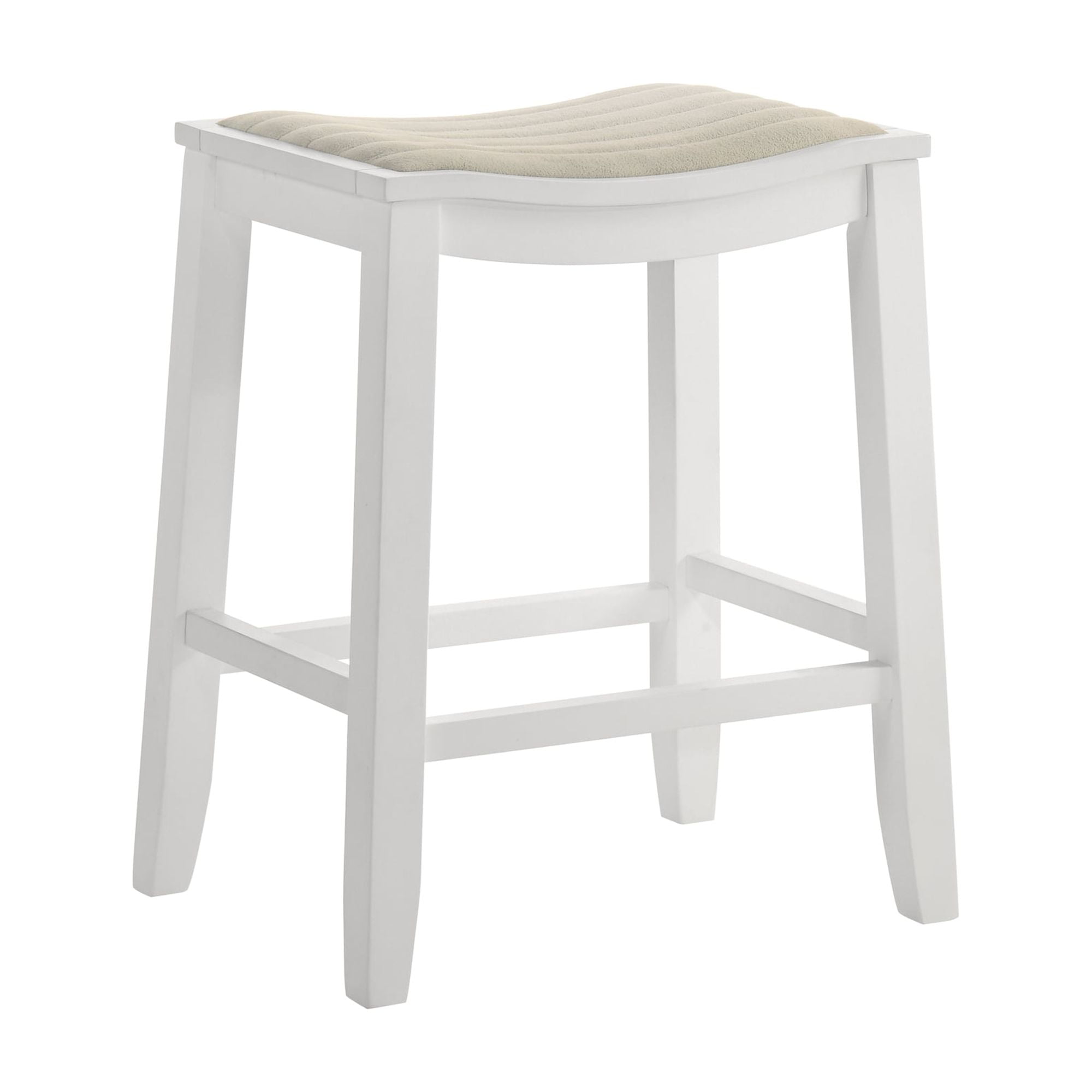Iyani Coastal Modern Wood Counter Height Kitchen Bar Stool in White Finish with Dune Cloud Fabric Upholstered Seat - Set of 3