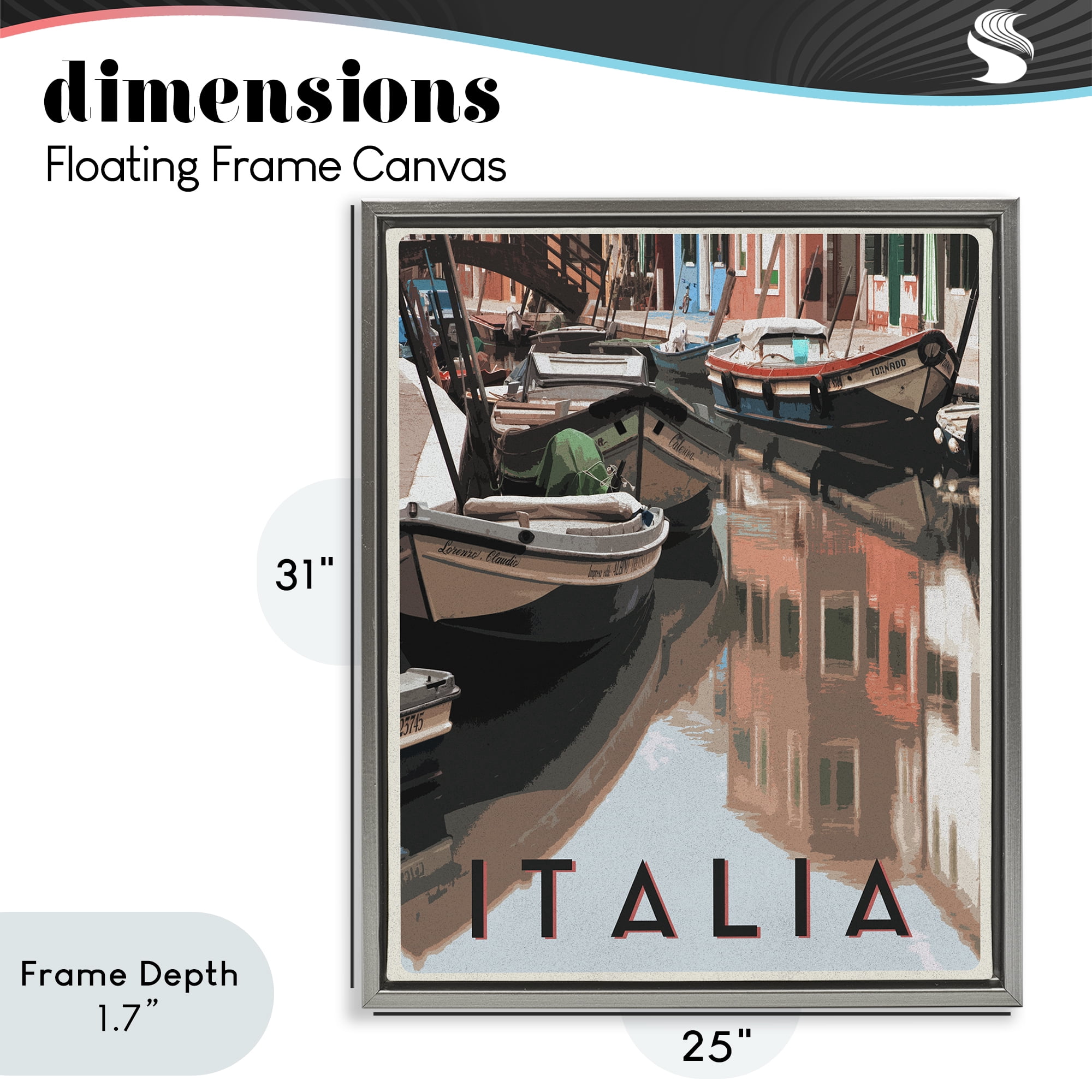 Stupell Industries Italia Canal Poster Gray Framed Floater Canvas Wall Art, design by Shelley Lake