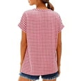 thumbnail image 5 of felwors Womens Cotton Button Down Shirts Cute Cap Short Sleeve Gingham Plaid Tops Summer Casual V Neck Striped Blouses (Red, XL), 5 of 7