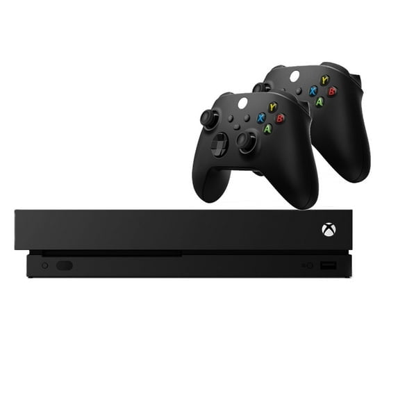 Restored Mircrosoft Xbox One X 1TB Gaming Console Black with 2 Retrofam Controllers (Refurbished)