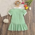 thumbnail image 3 of SonxaHe Dresses for Girl Elegant Short Sleeve Plaid Dress Baby Cute Loose Comfortable Birthday Party Dresses Green,Size 6 M-4 Y, 3 of 5