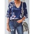 thumbnail image 2 of Asyoly Womens Tops Summer 3/4 Bell Sleeve V Neck Blouse Top Shirt Mesh Panel Loose Casual Loose Fitting Pullover, 2 of 5