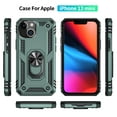 thumbnail image 3 of iPhone 12 Mini Case, Ring Holder Kickstand Full Body Shockproof Magnetic Car Mount Hybrid Rugged Protective Phone Cover, Dark Green, 3 of 8